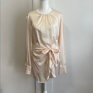 NWT Cream Marble Long Sleeve Satin Dress
